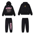 SP5DER Web Graphic Pullover Hoodie and Sweatpants Matching Set - Black / Pink