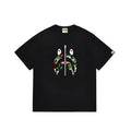 BAPE Style Camo Shark Full-Zip Motif Short-Sleeve Tee - Black/Classic Green