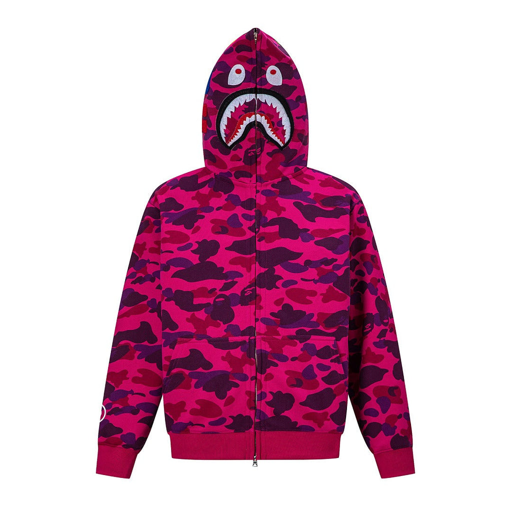 BAPE Shark Full Zip Camo Hoodie (Magenta / Purple Camo)